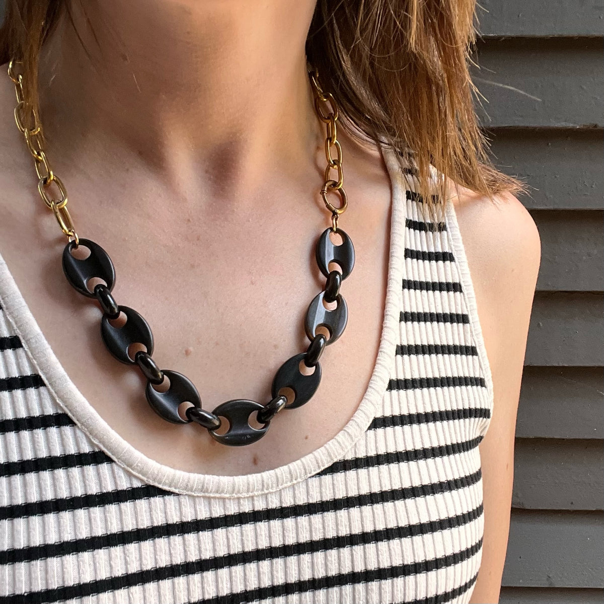 Carved Jet & Golden Oval Link Chain by Ancient Influences