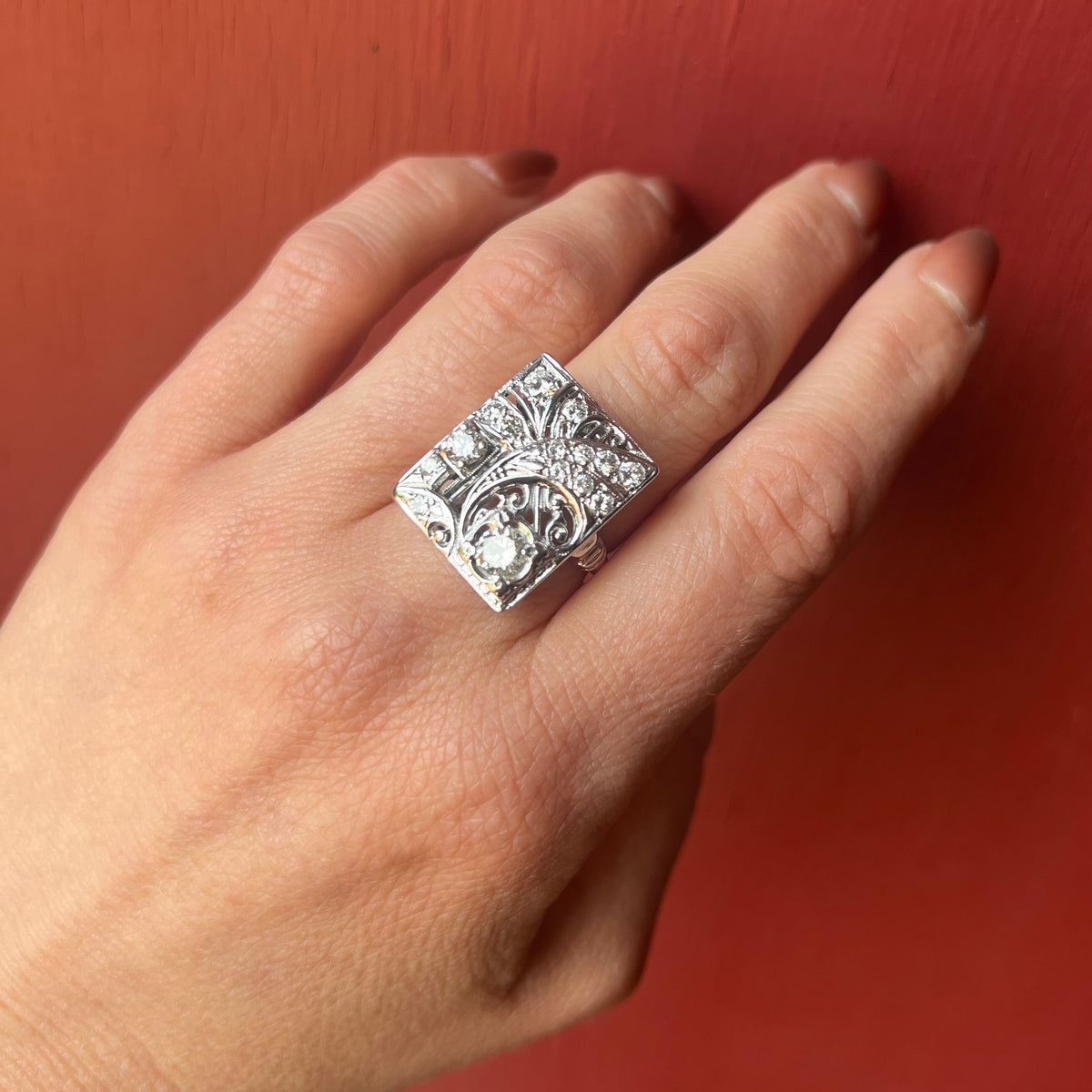 Striking Art Deco Diamond "Gothic" Panel Ring