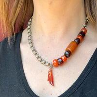 Amber & Carnelian Beads on Silver Chain by Ancient Influences