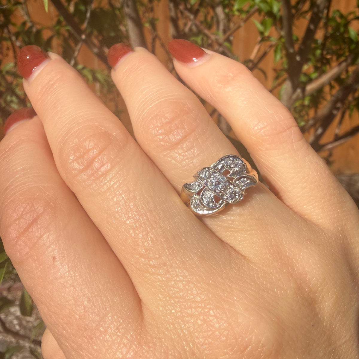 Swirling Two-Tone Gold & Diamond Ring