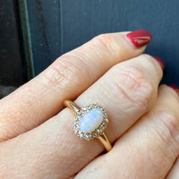 Antique Opal Ring with Halo of OMC Diamonds