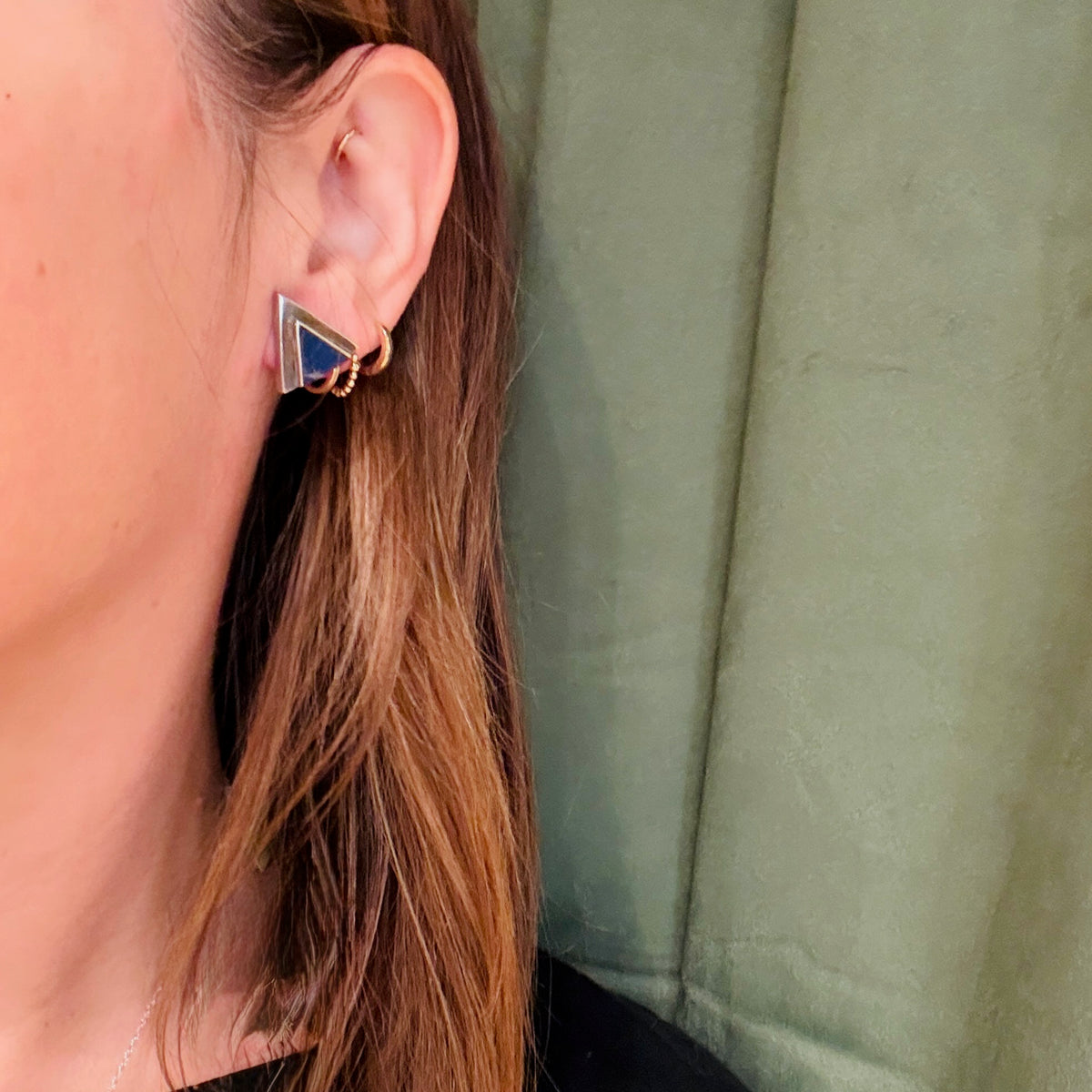 Double Triangles Sterling & Lapis Stud Earrings