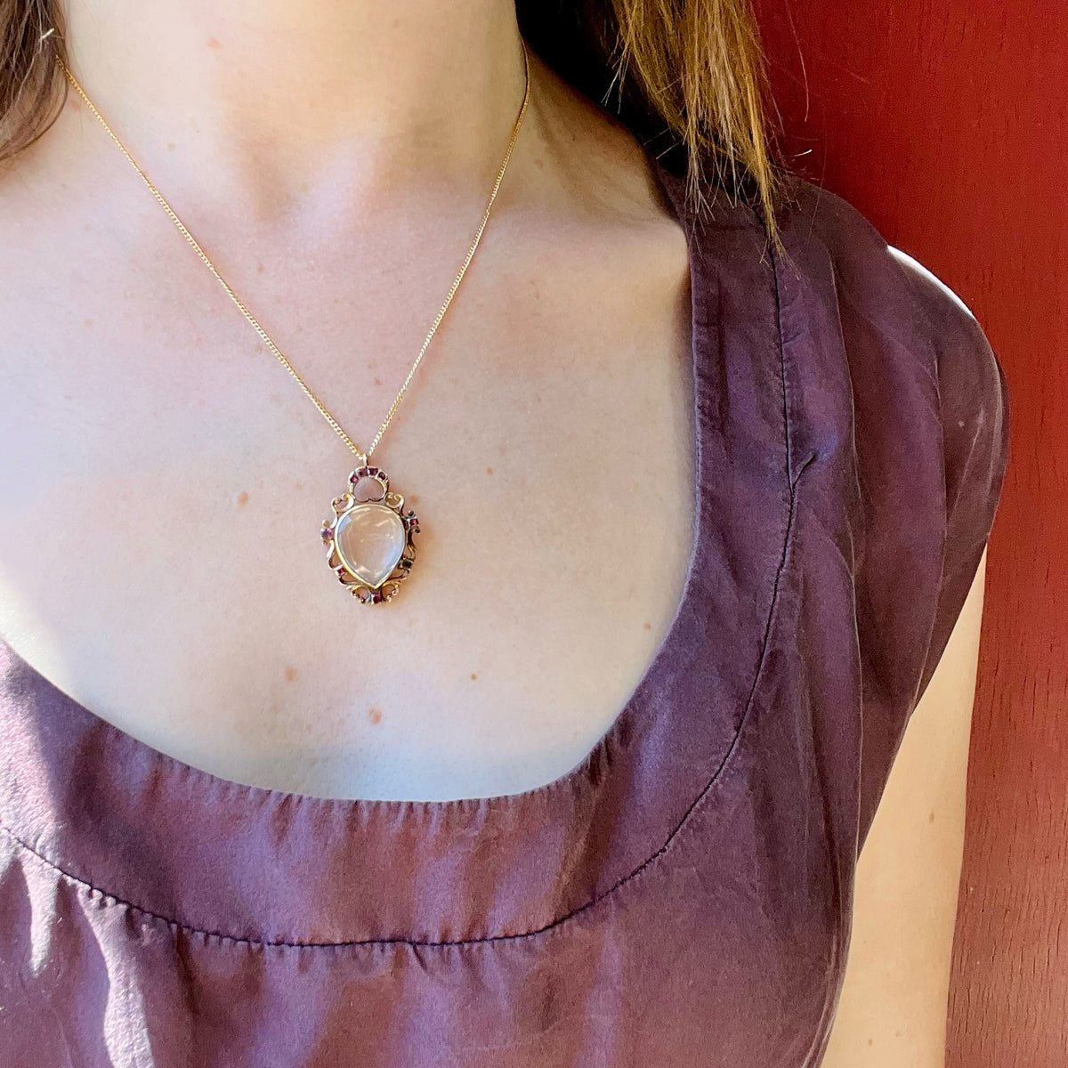 Wonderful Georgian Crystal Heart Locket with Gold & Garnet