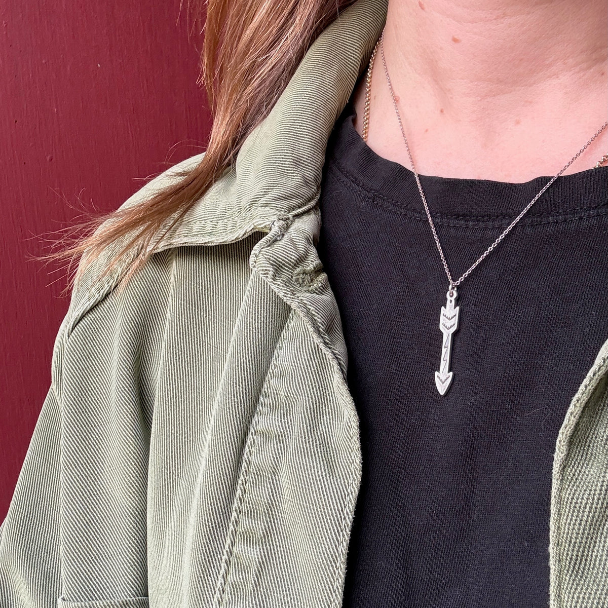 Sterling Silver Arrow Pendant with Thunderstorm Motif