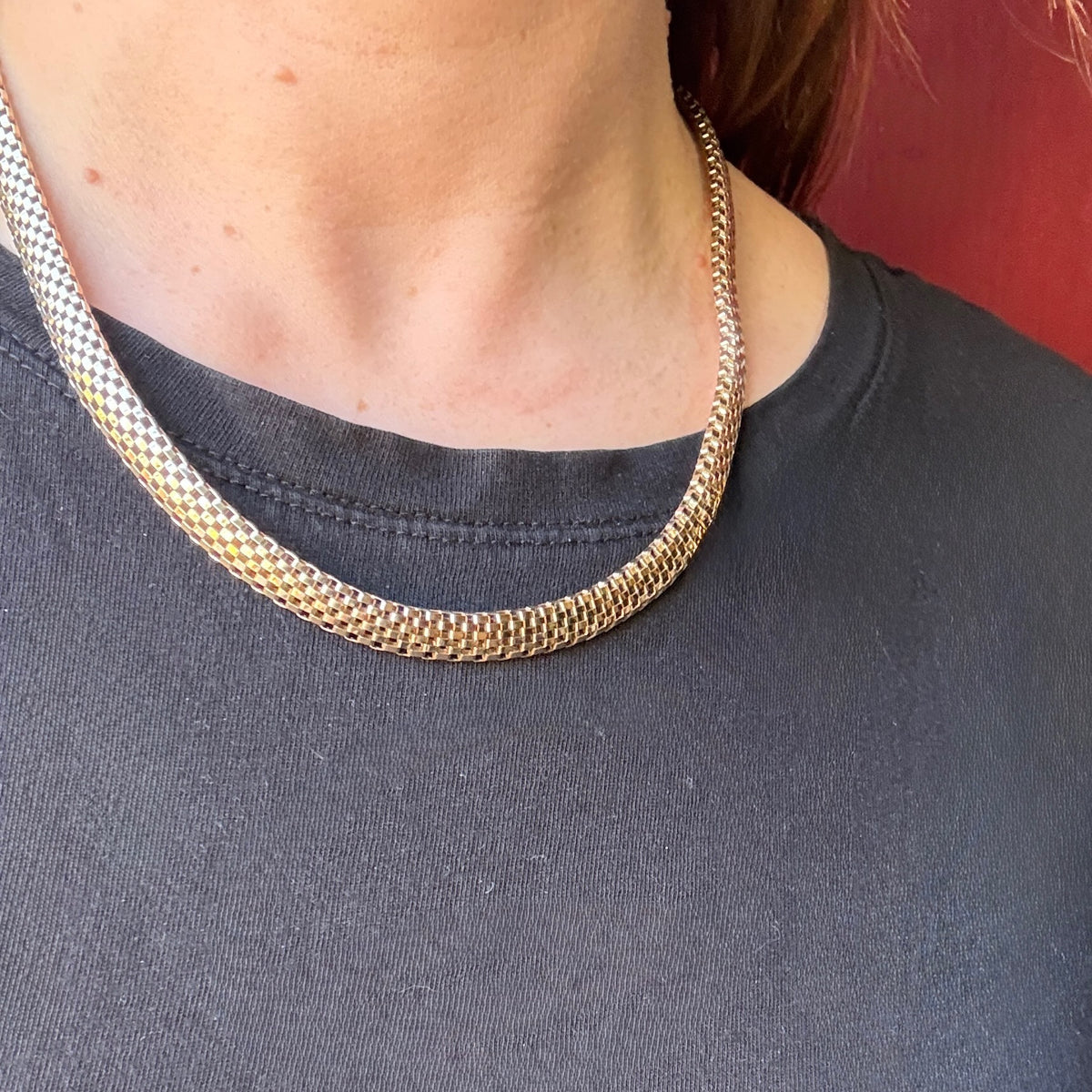 Italian Sterling Silver Gilt Mesh Chain