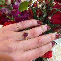Red Ruby Cabochon and Diamond Ring