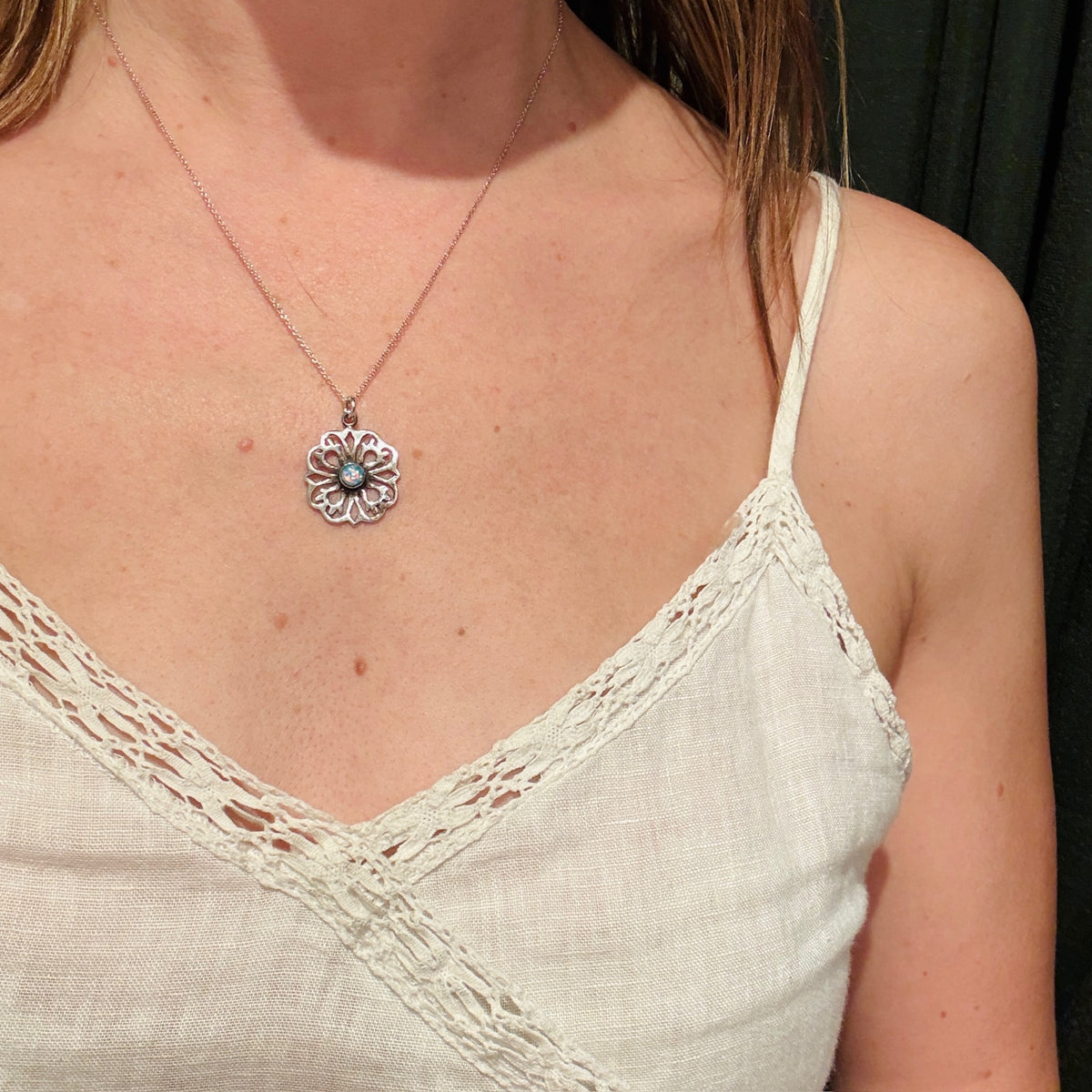 Brilliant Opal & Sterling Silver Flower Pendant