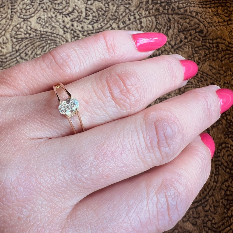 Oval Diamond in Architectural Gold Solitaire Ring