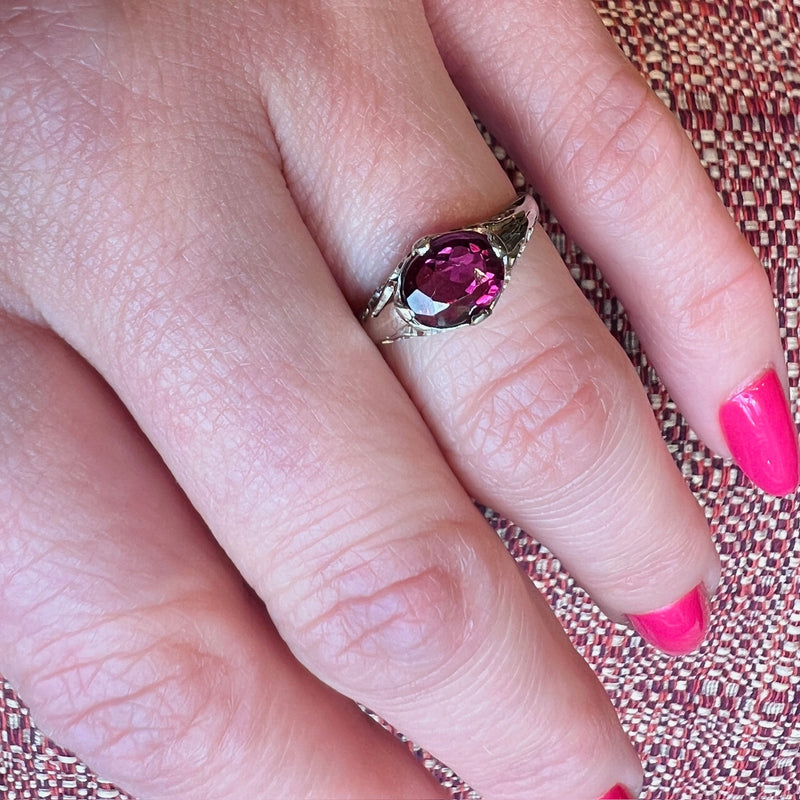 Decadent Purple Garnet in Filigreed Solitaire Ring