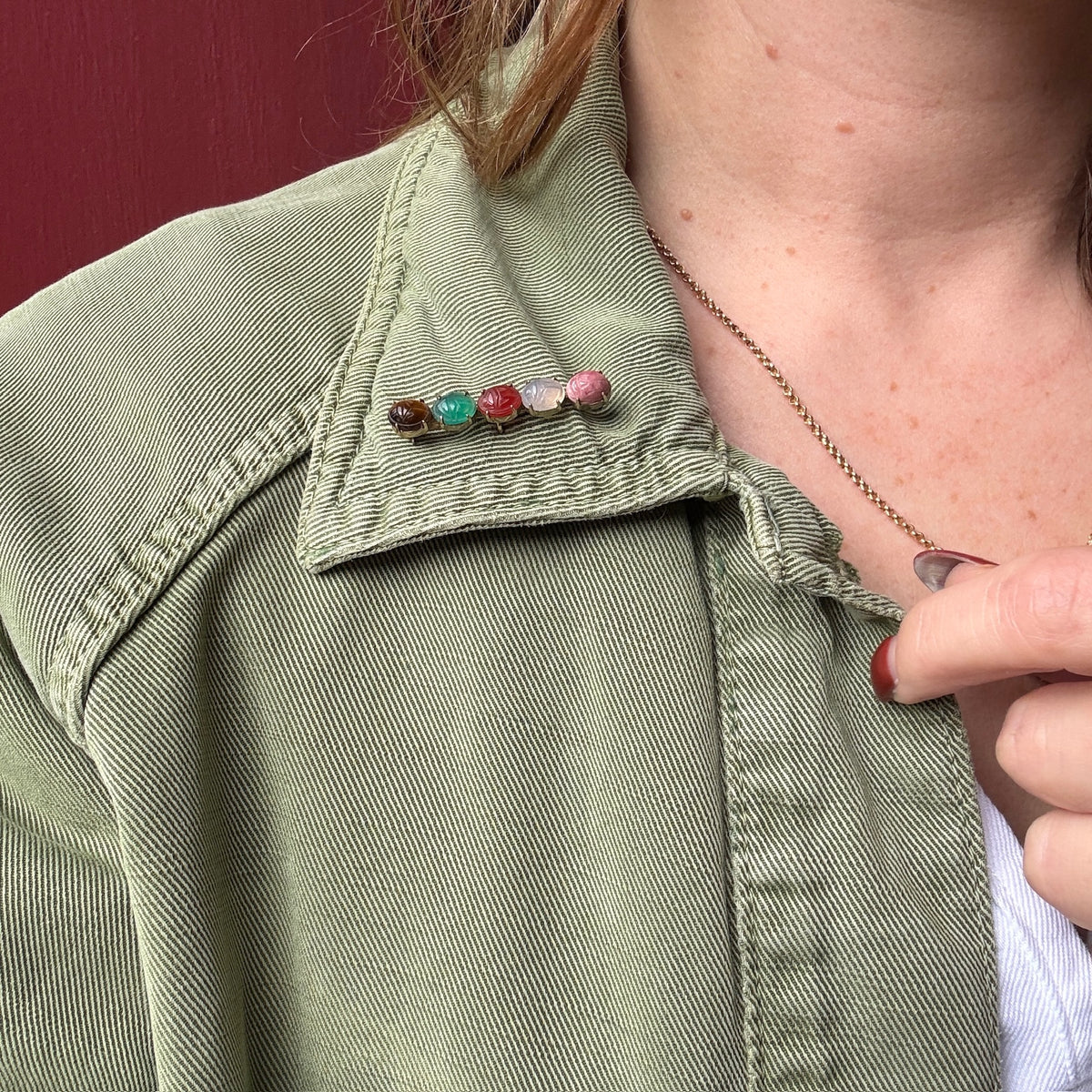 Hardstone Scarabs in Mid Century Bar Pin