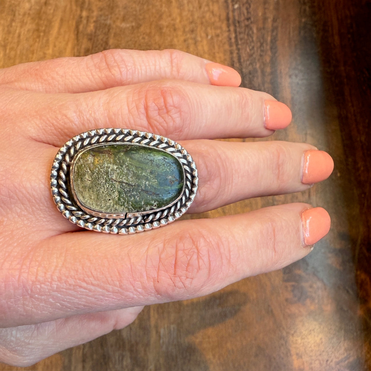 Subtle Gradated Green Turquoise & Silver Ring