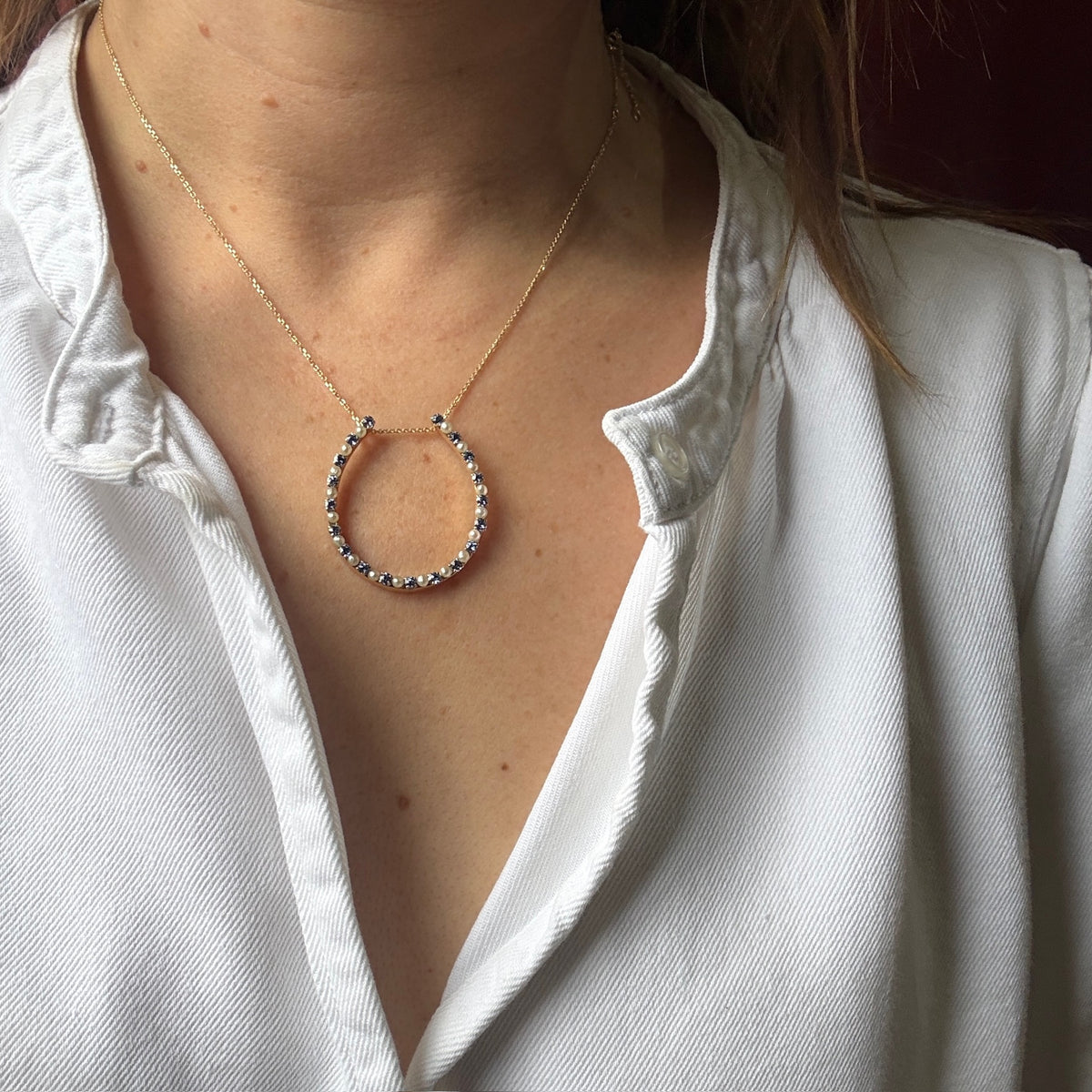 Edwardian Sapphire & Pearl Horseshoe Necklace