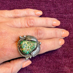 Pebbled Green Turquoise in Creative Silver Ring