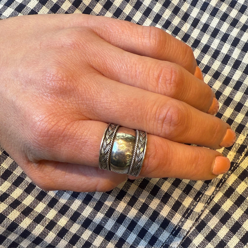 Extra Wide Sterling Band with Plaited Edges