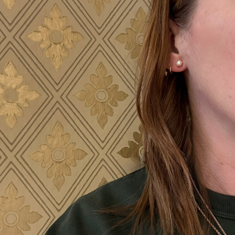 Creamy Pearls in Distinctive Gold Stud Earrings