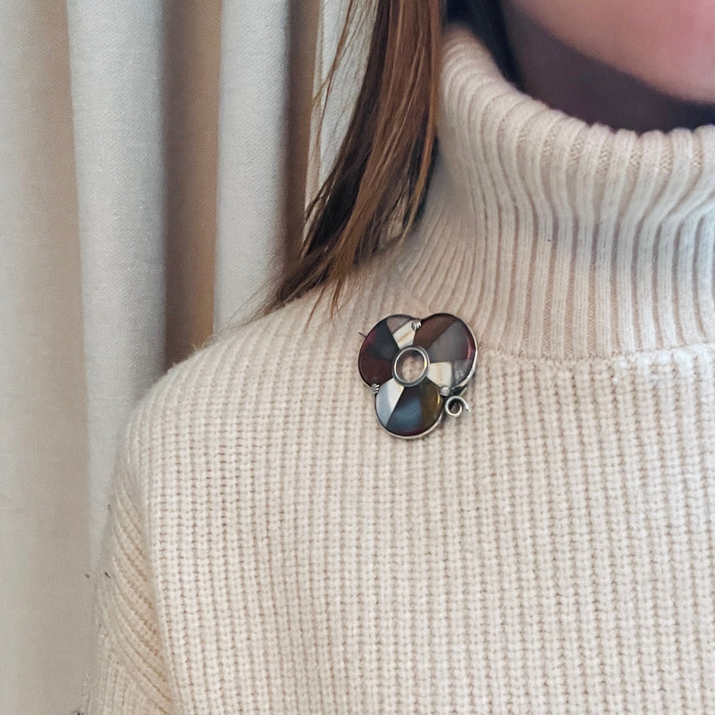 Three-Leaf Clover Scottish Pebble Brooch