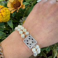 Two-Strand Pearl Bracelet with Diamond Clasp