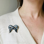 Moody Blue Banded Agate Bow Pebble Brooch