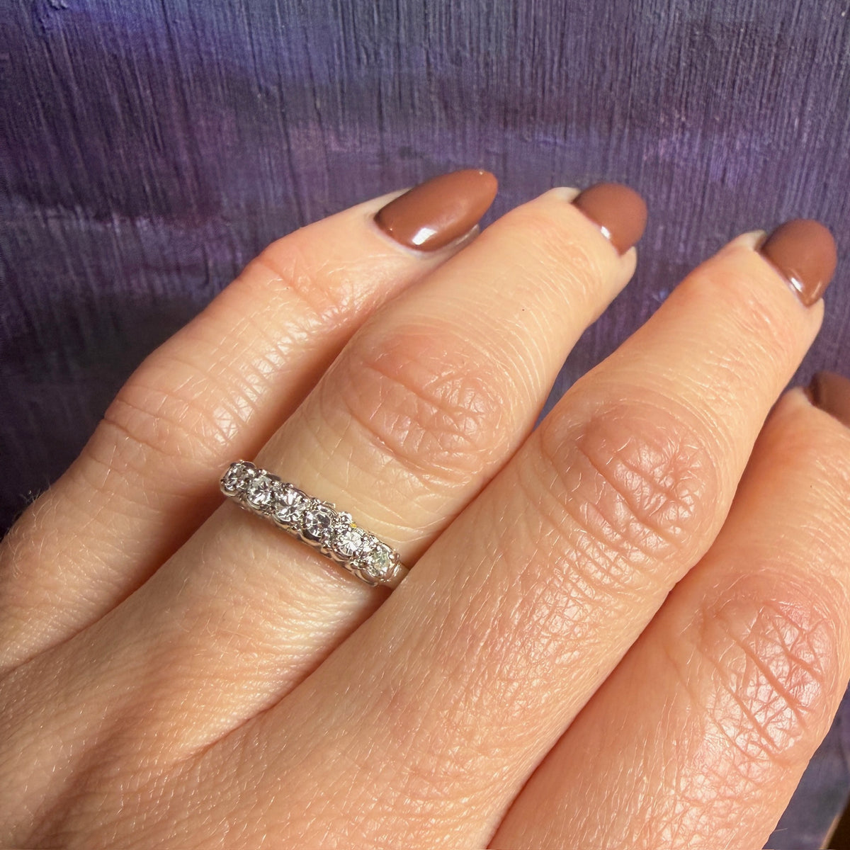 Six Bright Diamonds in White Gold Retro Band