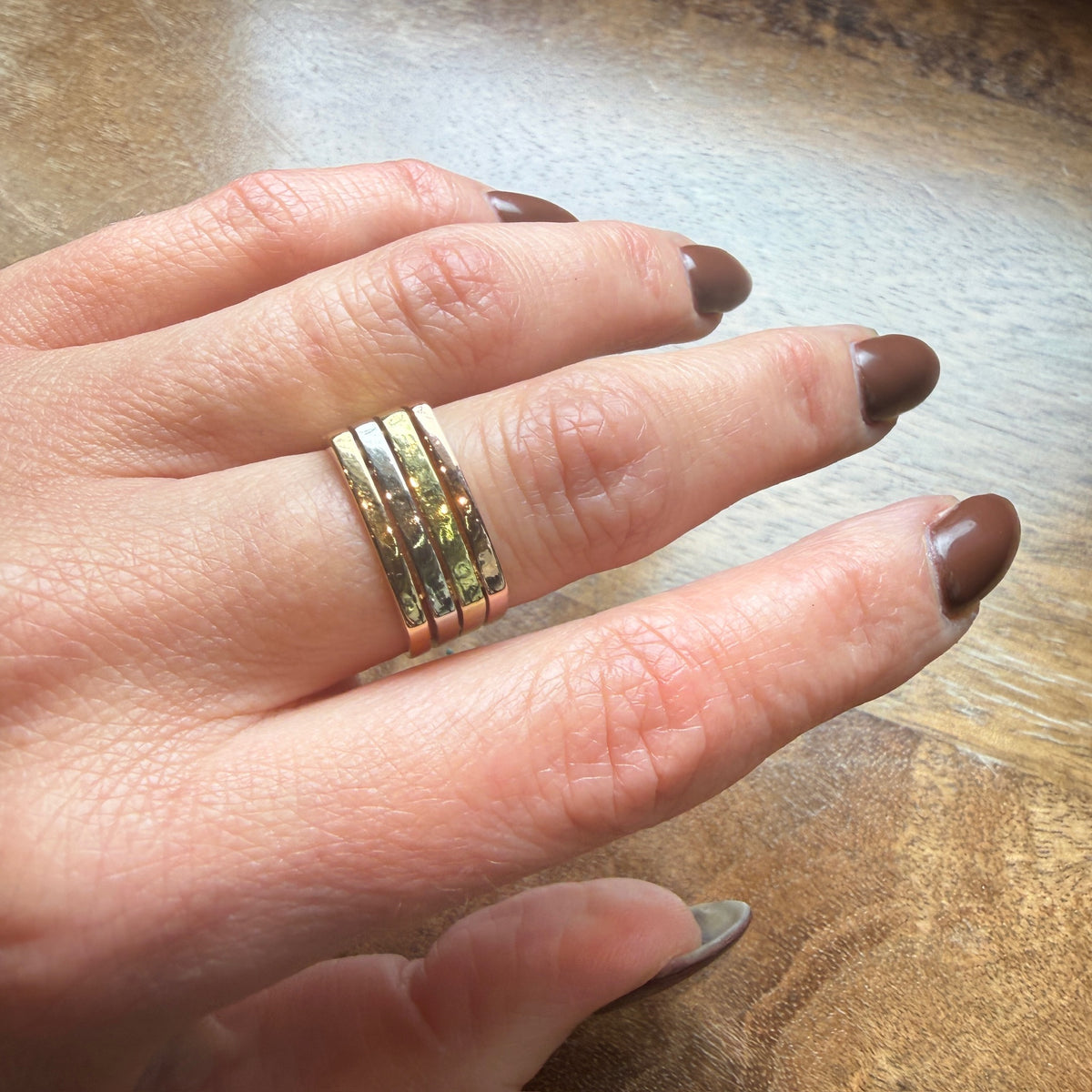 Rose, Green, White, & Yellow 18k Gold Stacked Band