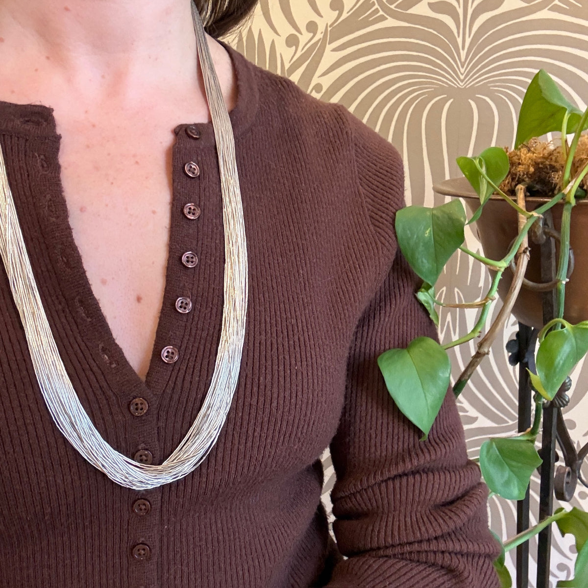 Fifty Strand Liquid Silver Bead Necklace