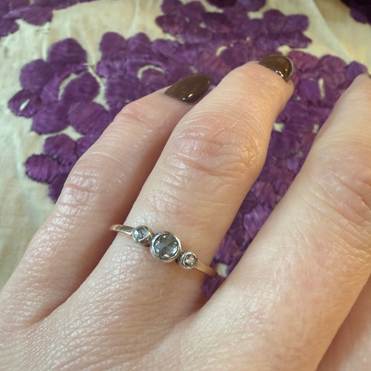 Silver & Gold Victorian Rose Cut Diamond Trilogy Ring