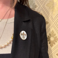 Shimmering Shell Inlay Fleur de Lis Brooch