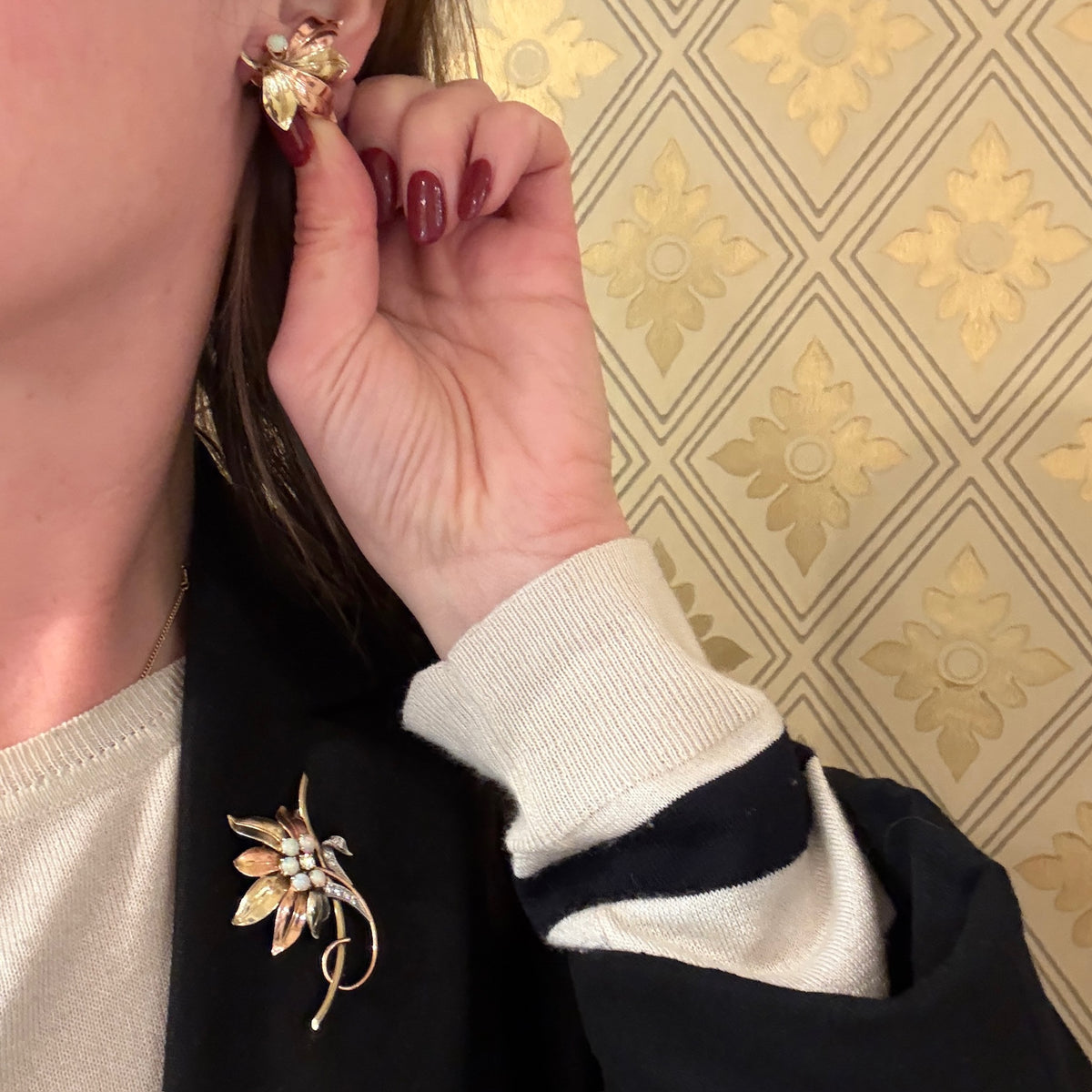 Ravishing Retro Flora Brooch & Earring Set by Forstner