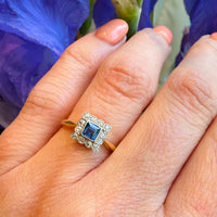 English Sapphire & Diamond Picture Frame Ring