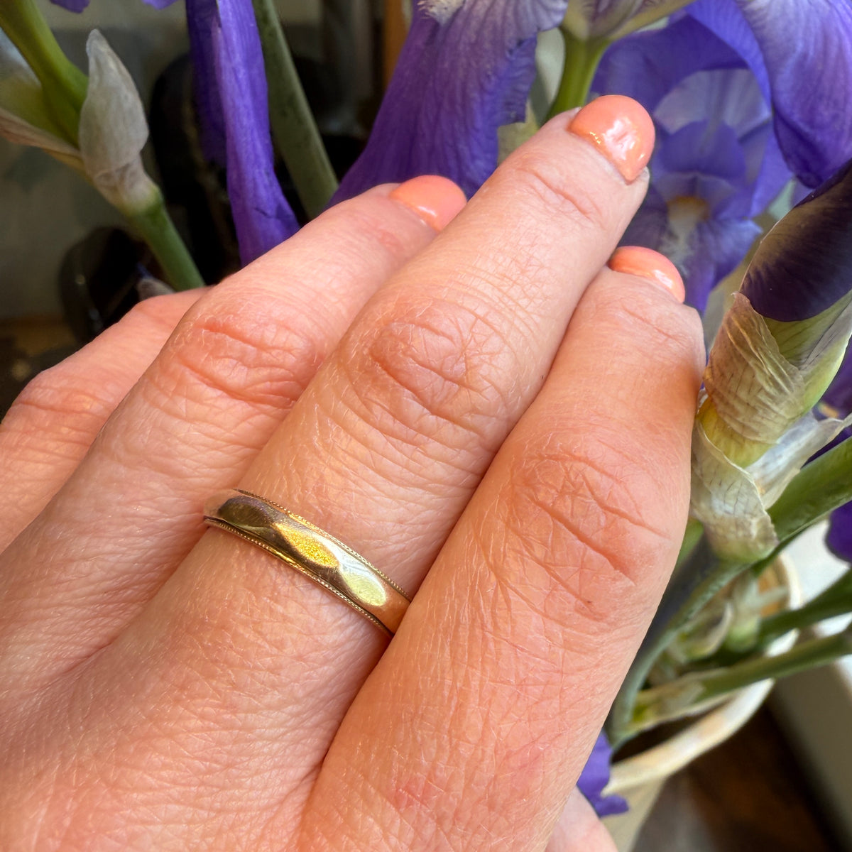 Faceted Gold Wedding Band with Milgrain Edges