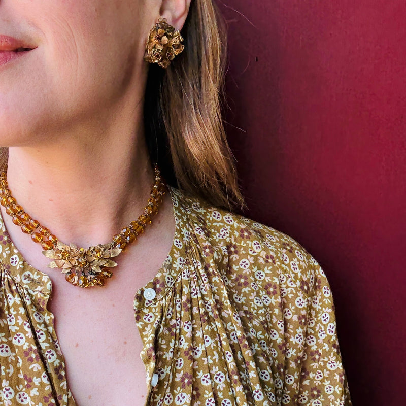 Golden Autumn Flora Necklace & Earrings by DeMario