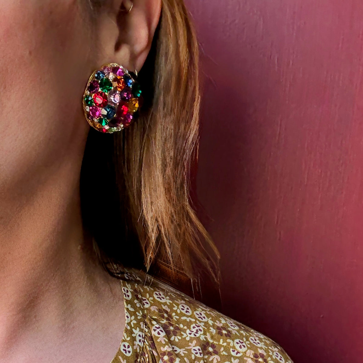Harlequin Rhinestone Cluster Dome Earrings