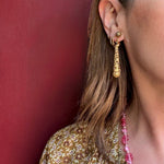 Lacy Brass Filigree Pendulum Earrings by Miriam Haskell
