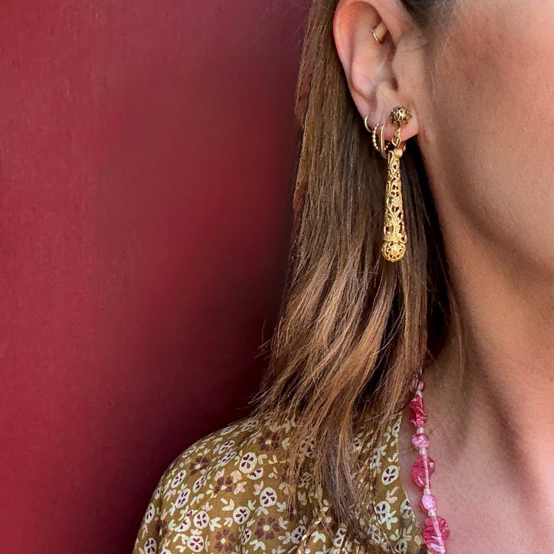 Lacy Brass Filigree Pendulum Earrings by Miriam Haskell