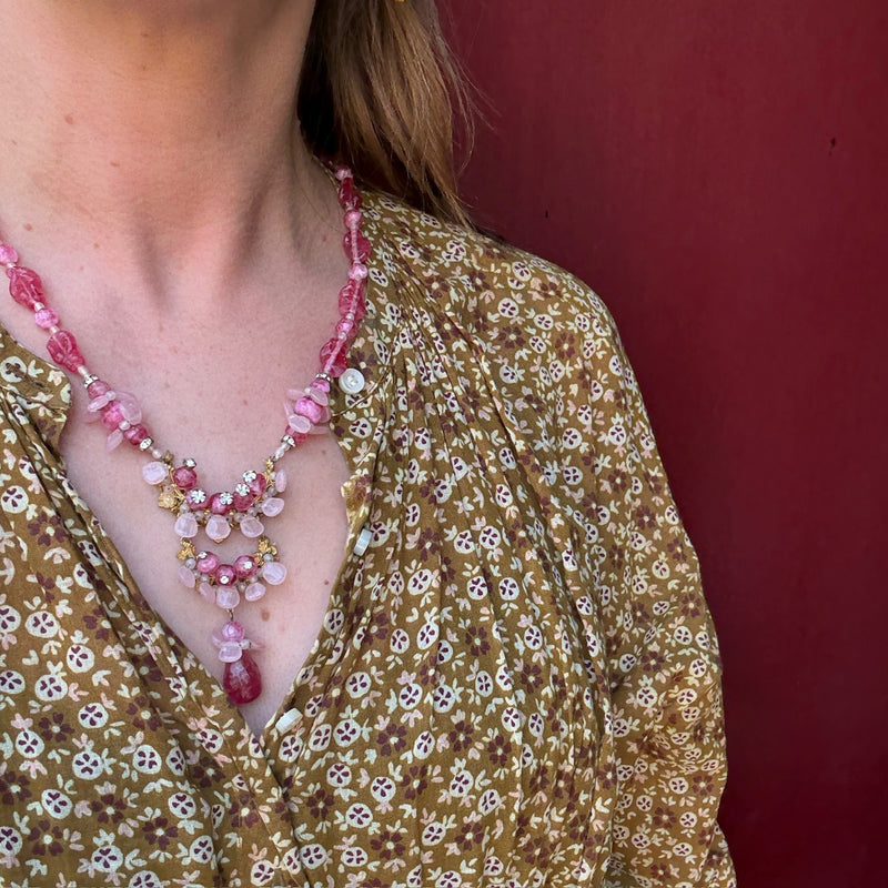 Sweetheart-Pink Bead Necklace Signed Miriam Haskell