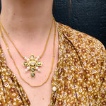 Opulent 18K Gold Cross with Zircons Pearls & Diamonds
