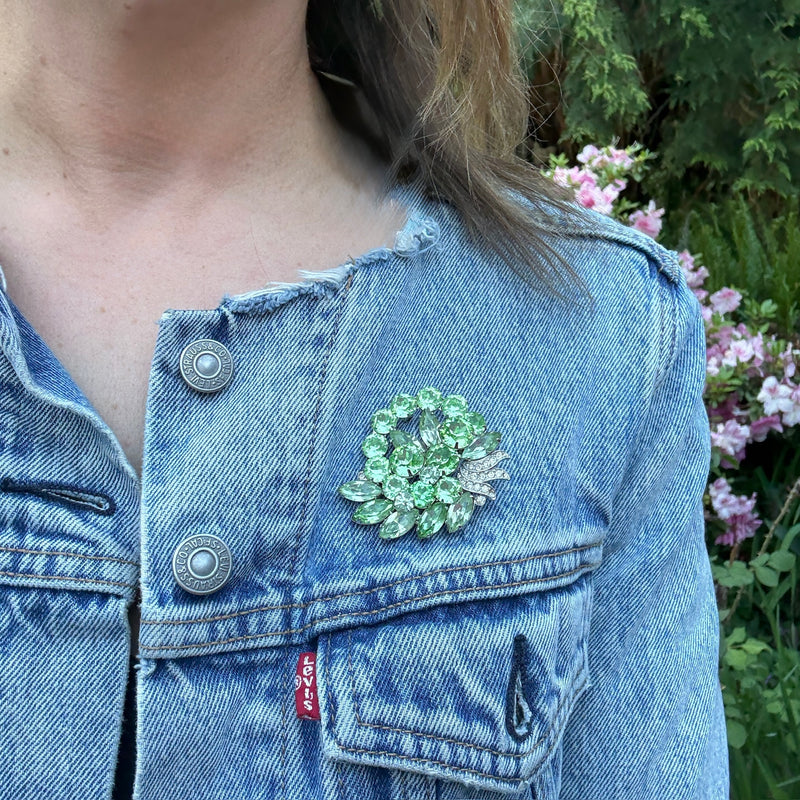 Icy Mint Green Crystal Brooch by Eisenberg