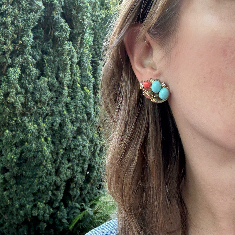 Faux Coral & Turquoise Earrings by Trifari