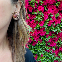 Lacy Sterling & Red Rhinestone Earrings by Coro