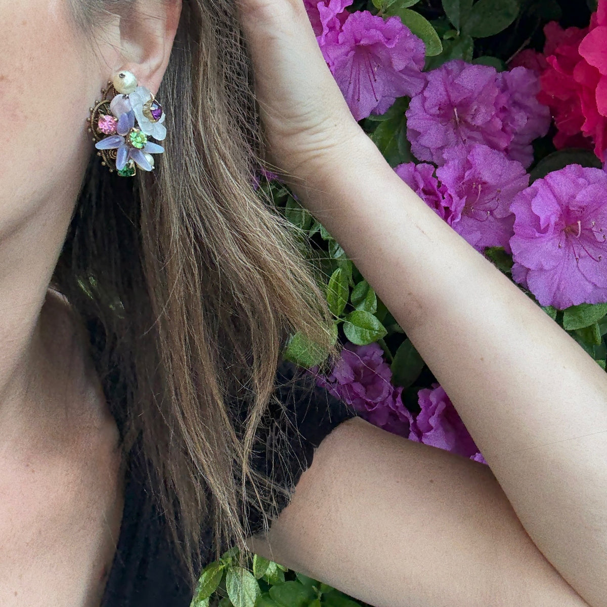 Pastel Posies Glass & Rhinestone Clip-On Earrings