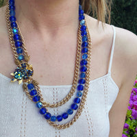 Blue Beads & Blossoms Necklace Signed Original by Robert