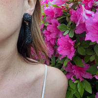 Black Rhinestone Pendulum Earrings by Richard Kerr