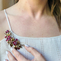 Festive Gilded Silver Fur Clip with Red Flowers by Crown Trifari
