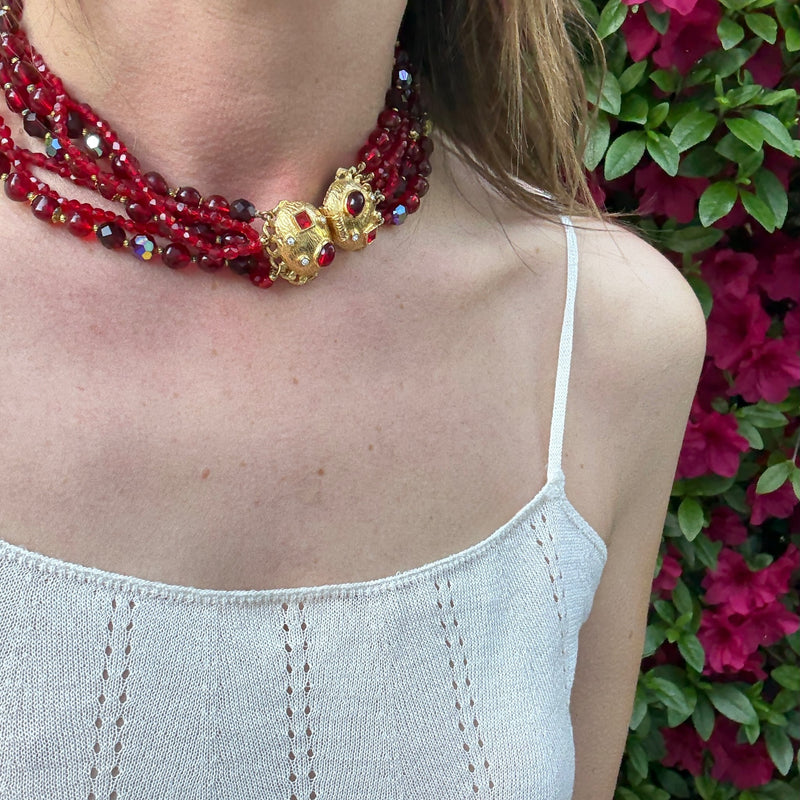 Delicious Five-Strand Red Bead Necklace by DeMario