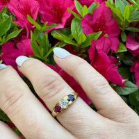 Unique French 22k Gold Band with Old Mine Cut Diamond & Gems