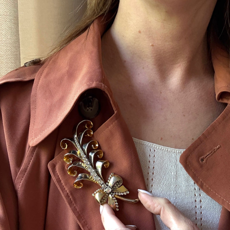 Jaunty Mazer Bros. Feather & Bow Brooch