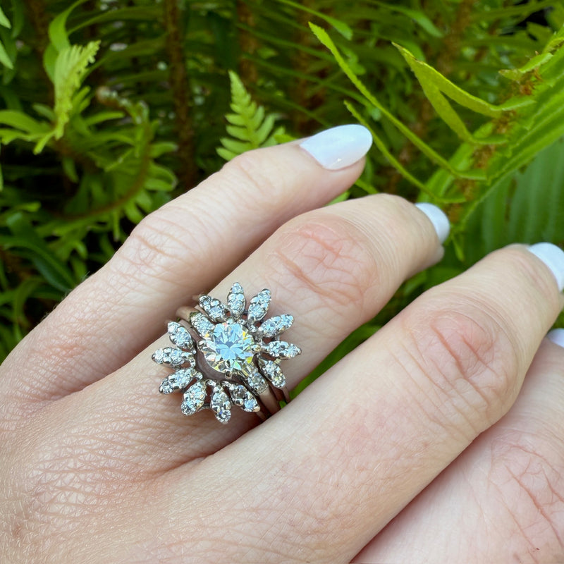 Diamond Set Leafy Curved Wedding Band