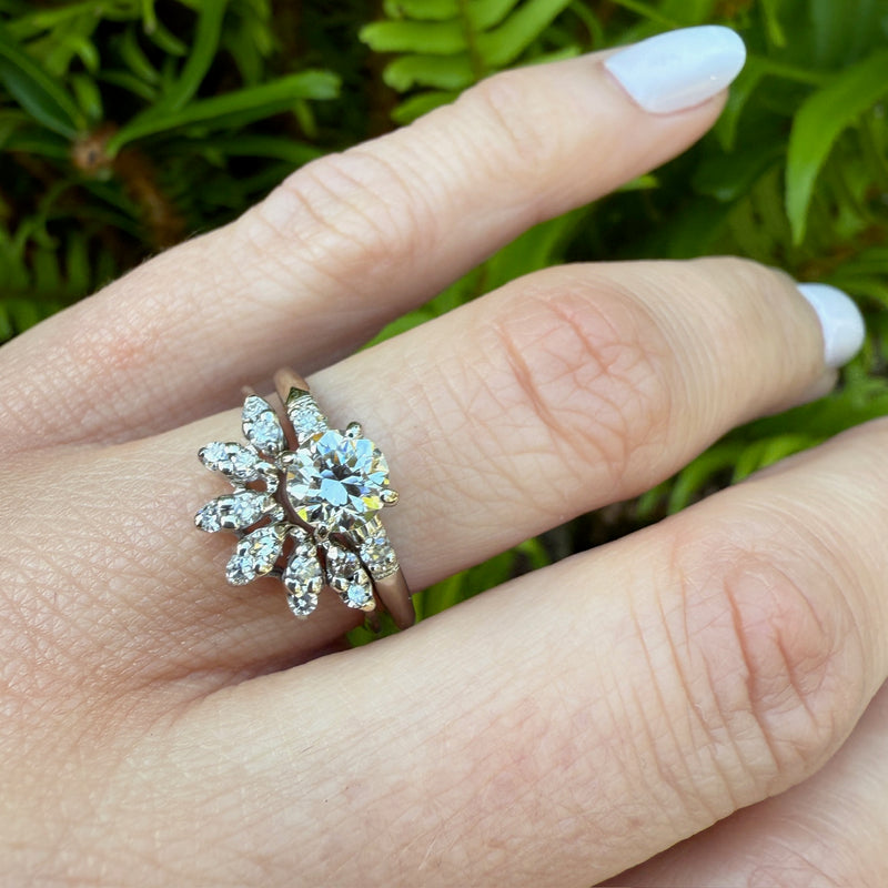 Diamond Set Leafy Curved Wedding Band