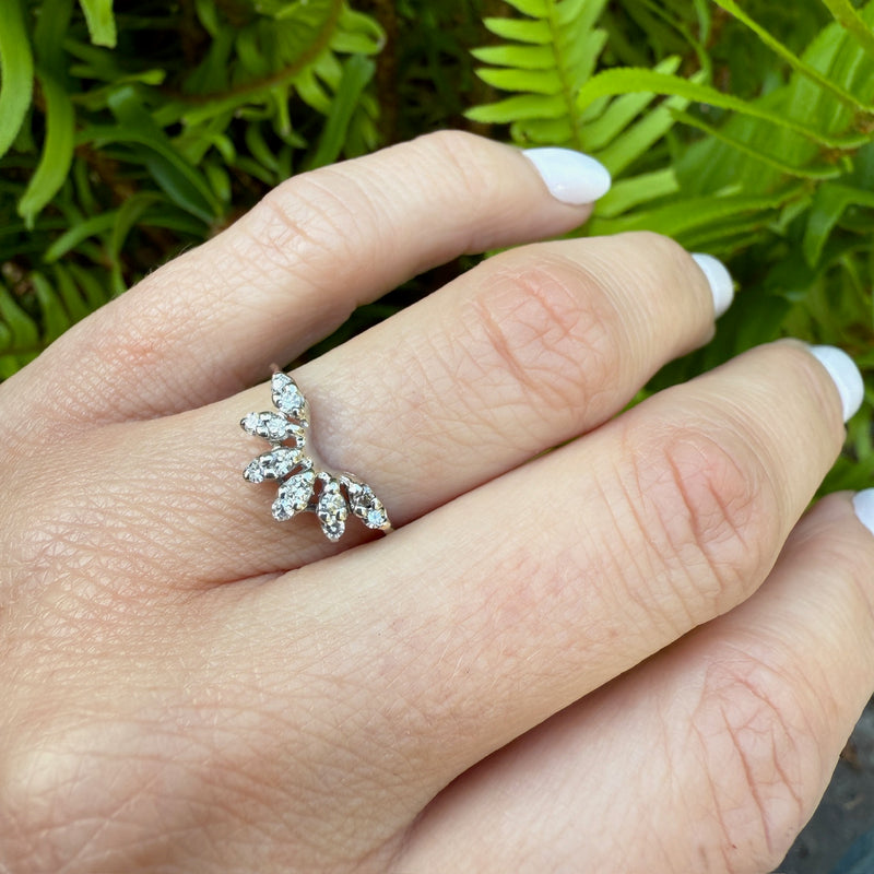 Diamond Set Leafy Curved Wedding Band