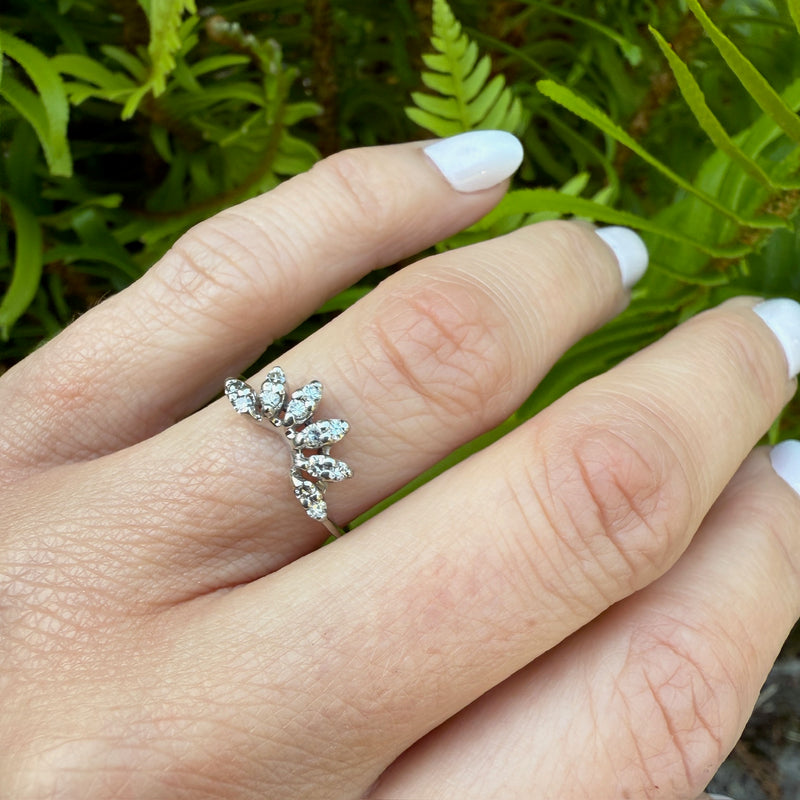 Diamond Set Leafy Curved Wedding Band